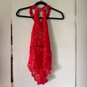 Red Lace Halter Teddy Bodysuit - with Robe Women's Intimates NWT